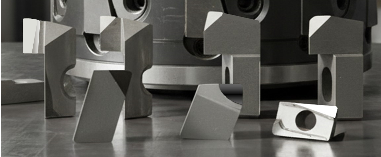 Display of various polycrystalline  diamond (PCD) inserts and cartridges for a face mill cutter